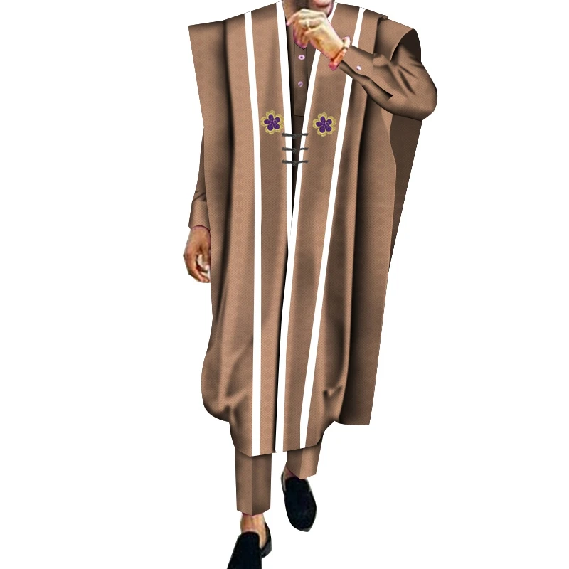 Халат и брюки в африканском стиле WYN572 повседневный комплект из 3 предметов хлопковые с Африканским принтом Мужская традиционная одежда для свадебной