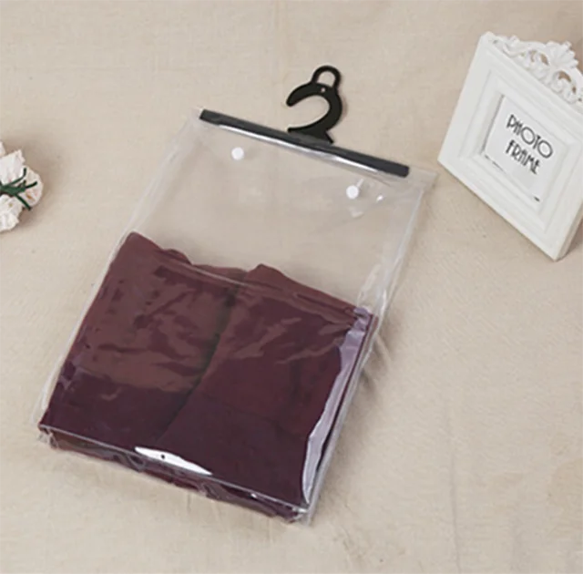 Snap button plastic bag with hanger garment pvc bag
