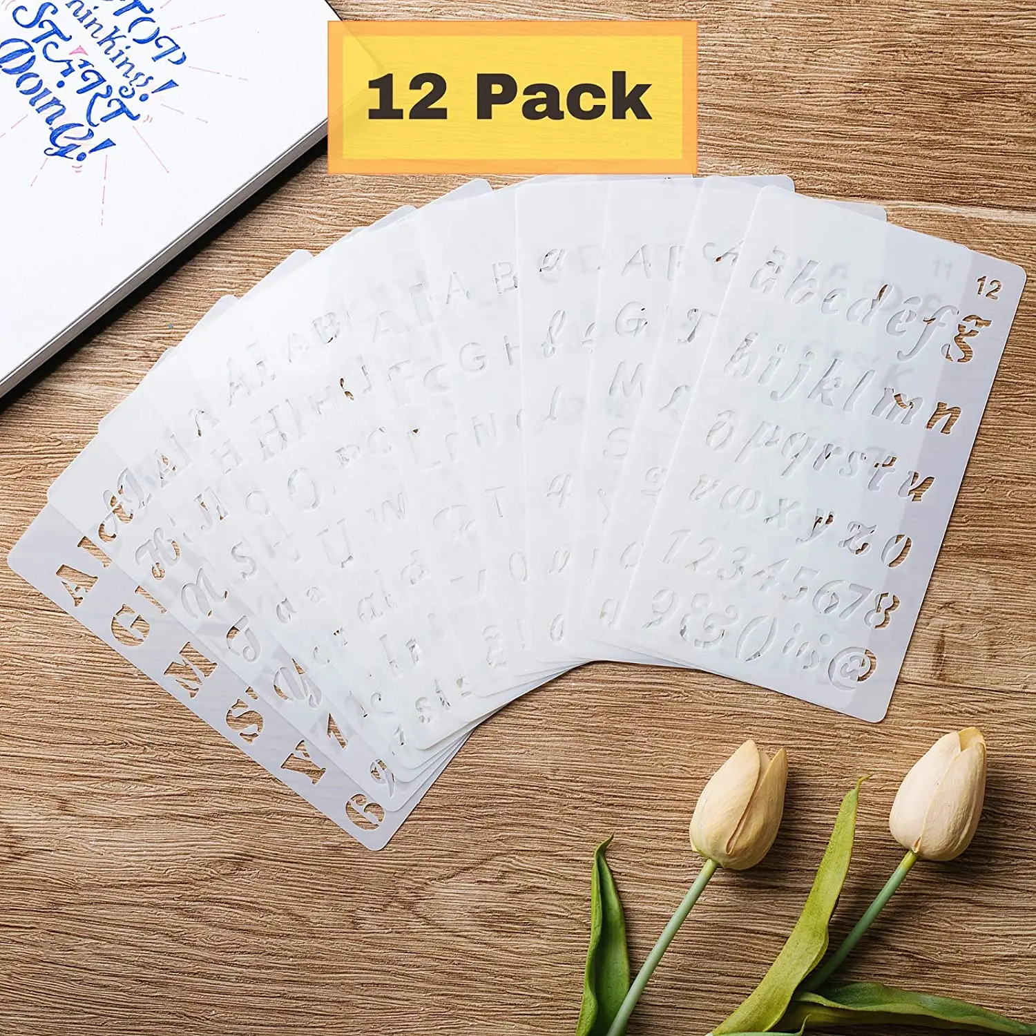 12 Pack Alphabets Journal Stencils for Journals,Travel, Daily Diary