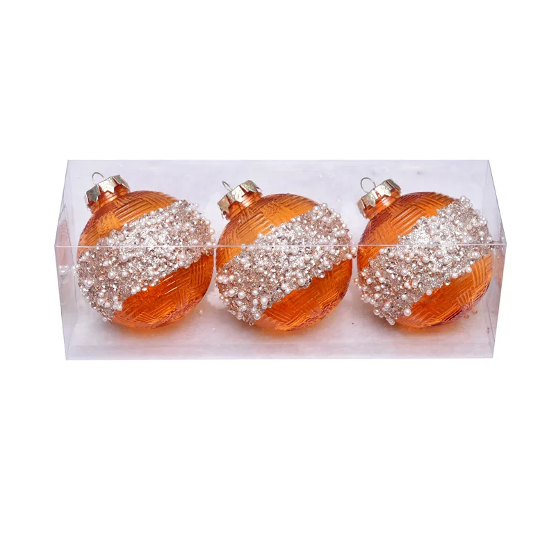 8CM 3pcs/set PET X-mas Tree Ornament Ball Glitter Christmas Balls With Pears For Indoor Hanging & Party