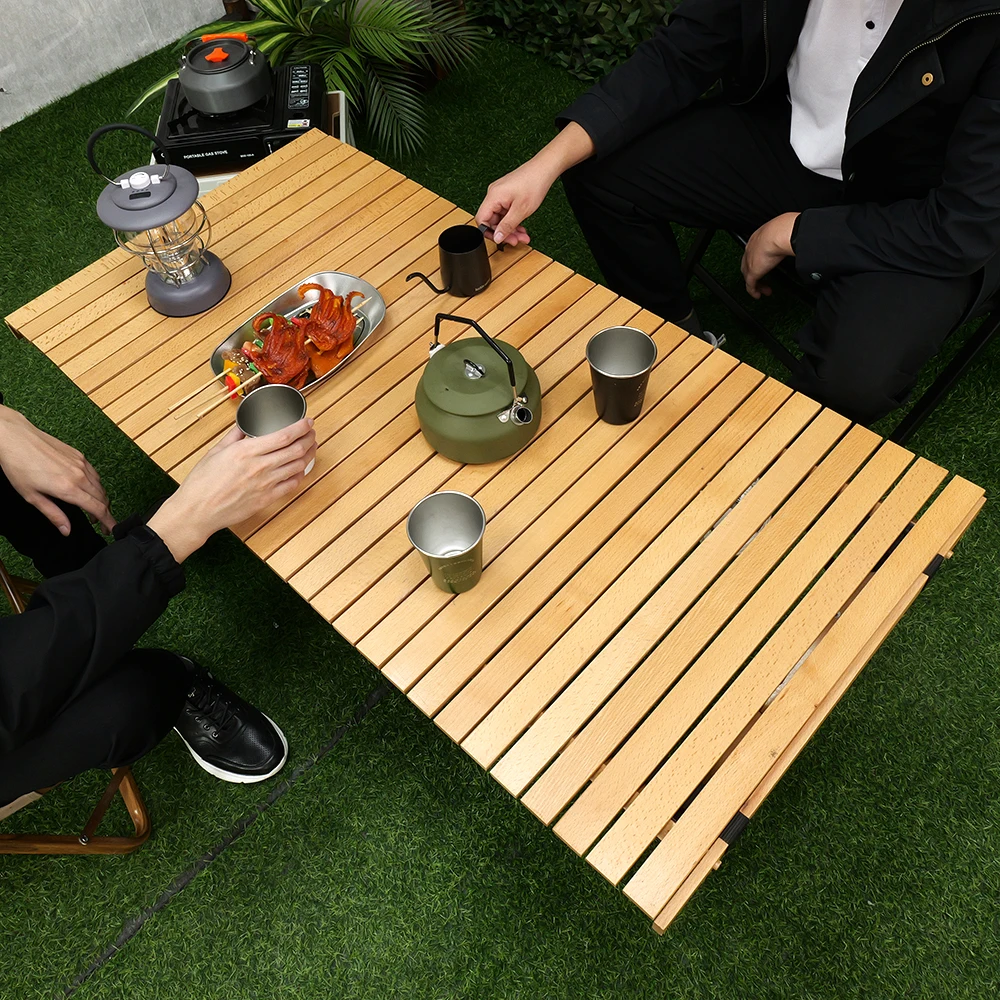 West Shore Manufactory Wholesale Portable Beech Wood Camping Picnic Table Outdoor Roll Up Camping Dining Tables
