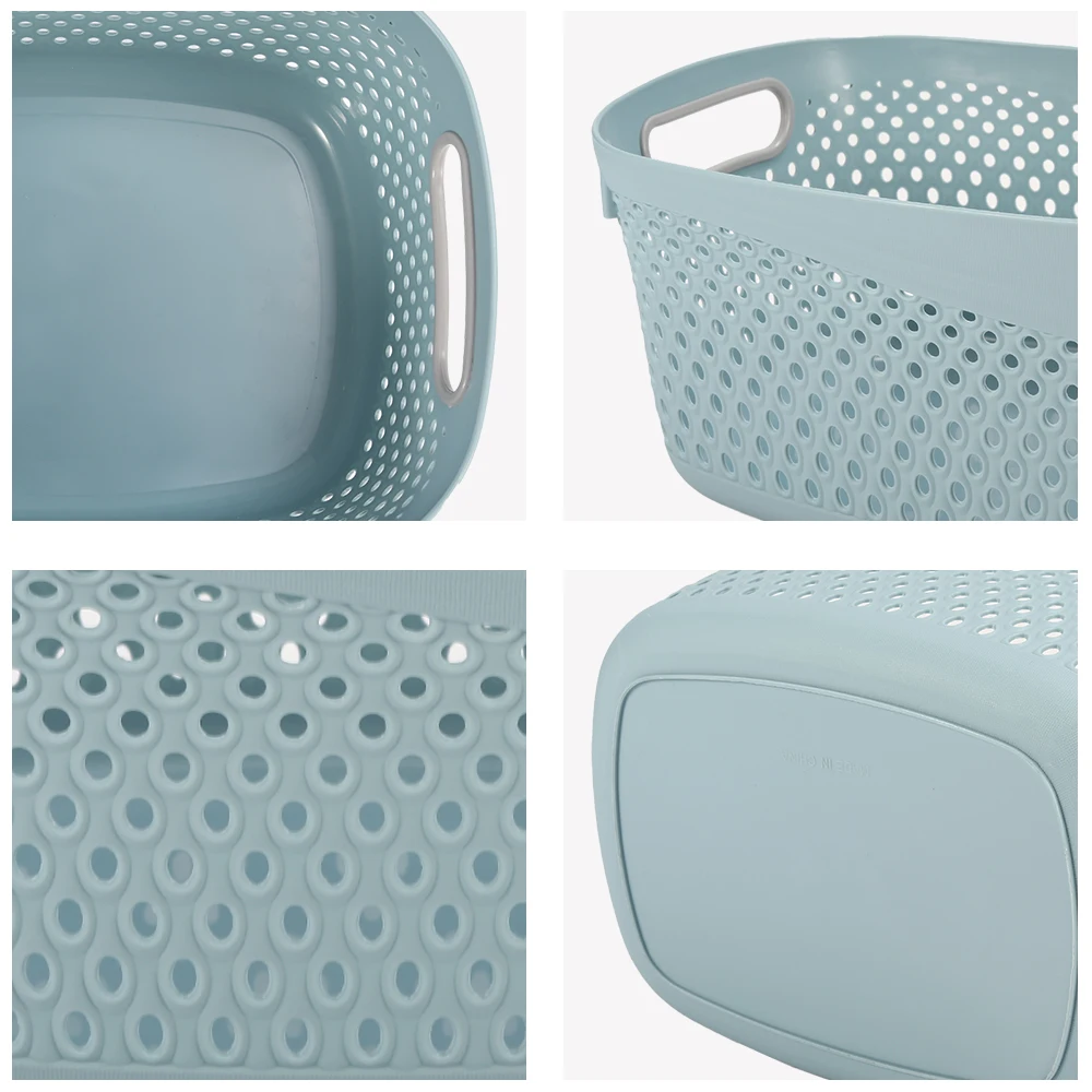 Washing bin dirty clothes storage oval plastic laundry basket with cutout handles