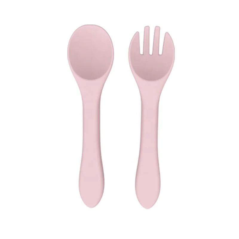 OEM Custom Wholesale Baby Feeding Soft Spoon Fork Set BPA Free Baby Dinnerware Utensils Food Grade Silicone