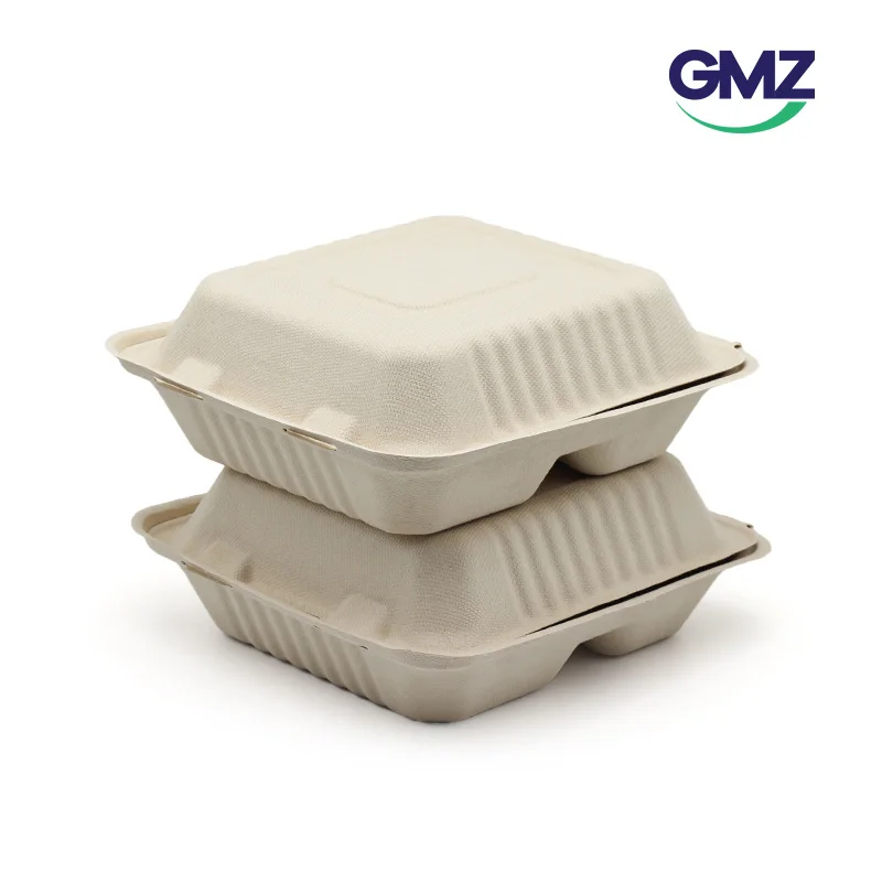 100% compostable bagasse plates paper packaging box supplier customized eco friendly cutlery