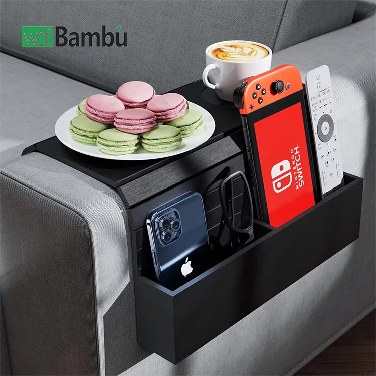 Foldable Couch Armrest Organizer Armrest Tray for Snack Drinks Phone Sofa Armrest Table  Bamboo Sofa Arm Tray with Pockets