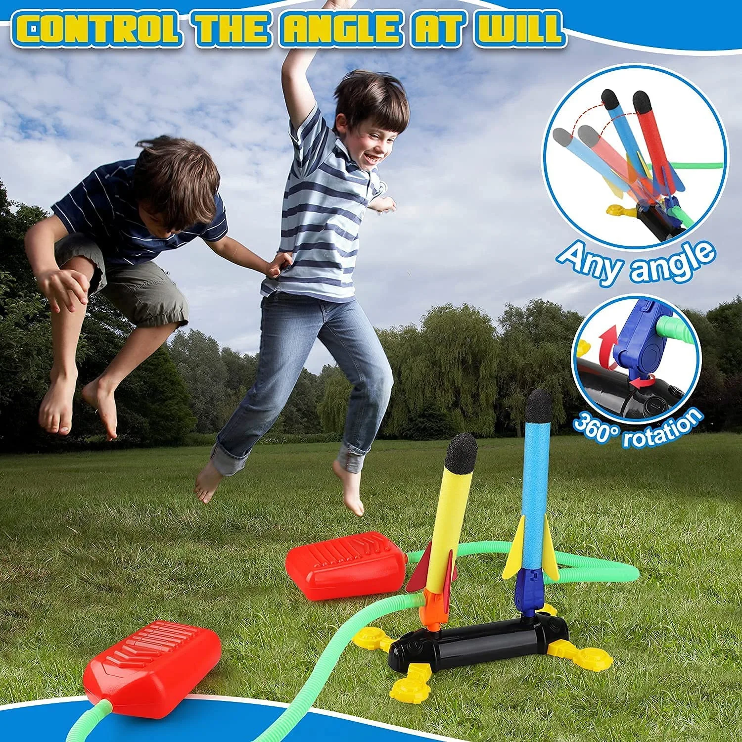 Rocket Launcher for Kids Stomp Toy with 6 Foam Rockets and 2 Launchers, Air Rocket Launcher Up to 100 Feet for Outdoor Dueling