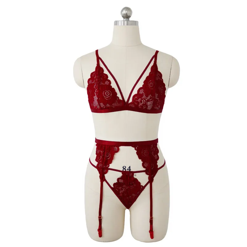 Lace Transparent Bra Panty Set Sexy Lingerie Hot Erotic Biquini Women Garters Sexy Underwear Set