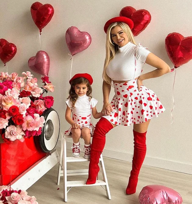 Mom and me red heart sleeveless dress for mother and daughter