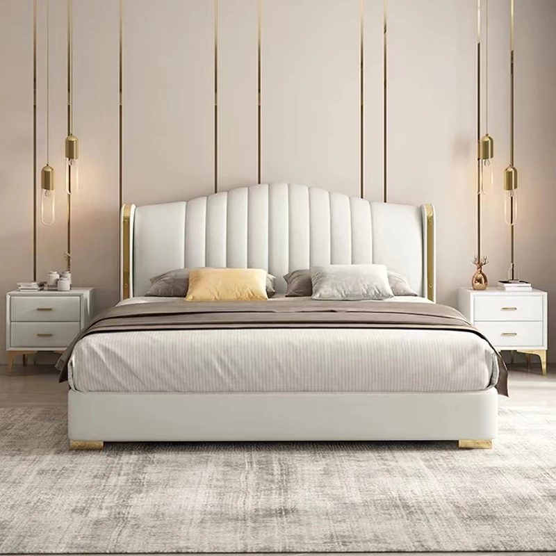 Bedroom furniture modern American light luxury king size double bed leather queen soft bed