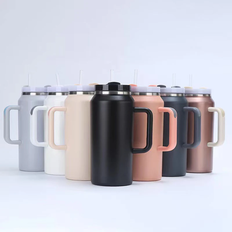 Large Capacity Stainless Steel Thermal Iced Coffee Cup Beer Mug 64oz FlowSate Insulated Travel Tumbler Cups With Handle