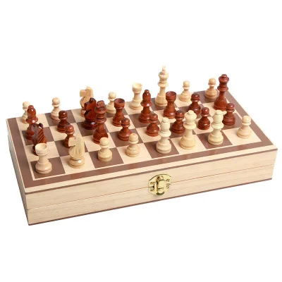 2020 High quality classic educational learning international wooden chess folding board game set toys