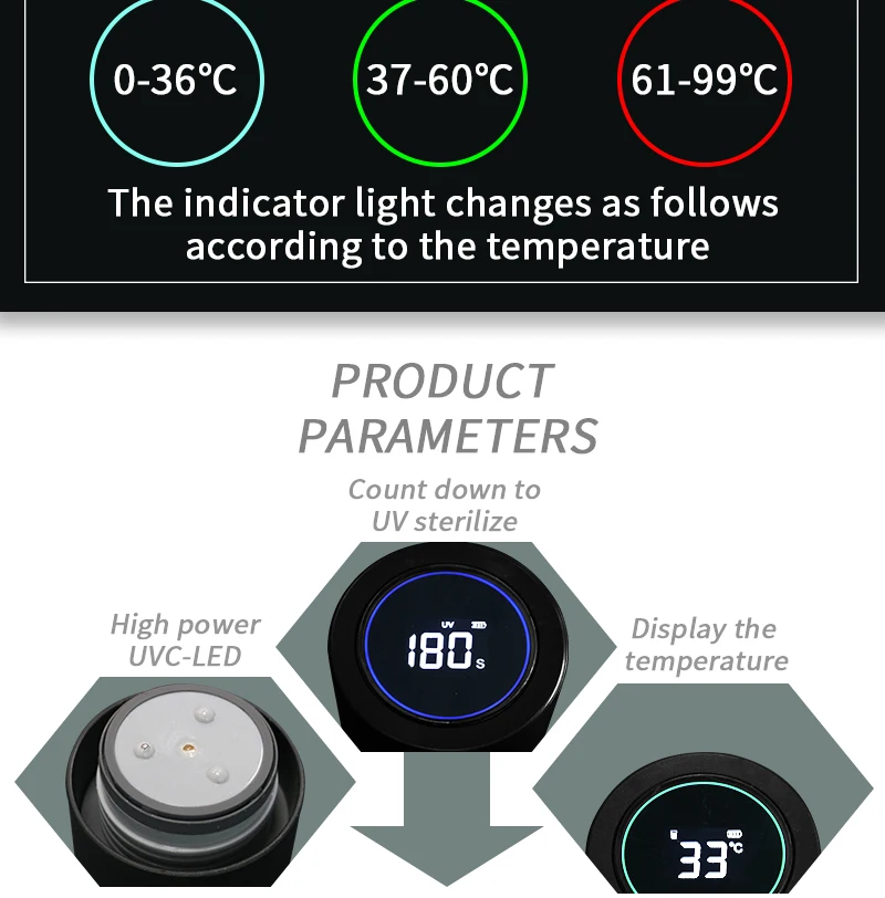 Manufacturer top seller self cleaning uv water bottle long-term insulated smart thermos with drinking reminder