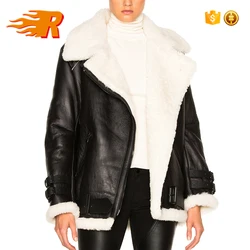 Wholesale Trendy Winter Faux Fur Shearling Coat Fur Lining Women Leather Coat