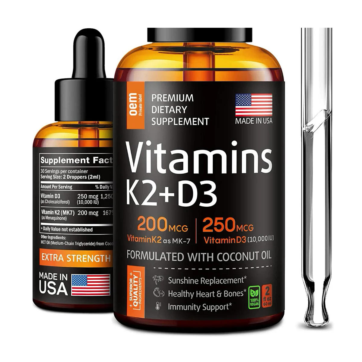 OEM ODM Protect the Heart Promote Bone Development Calcium Supplement Vitamin D3 K2 Liquid Drops Vitamin D3 Health Oil