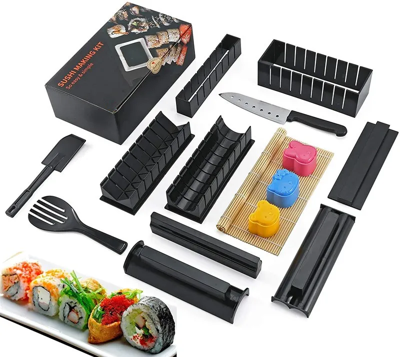 15 in 1 Sushi Making Kit Rice Roll Mold Shapes Easy Sushi Maker Tools with Bamboo Sushi Mat
