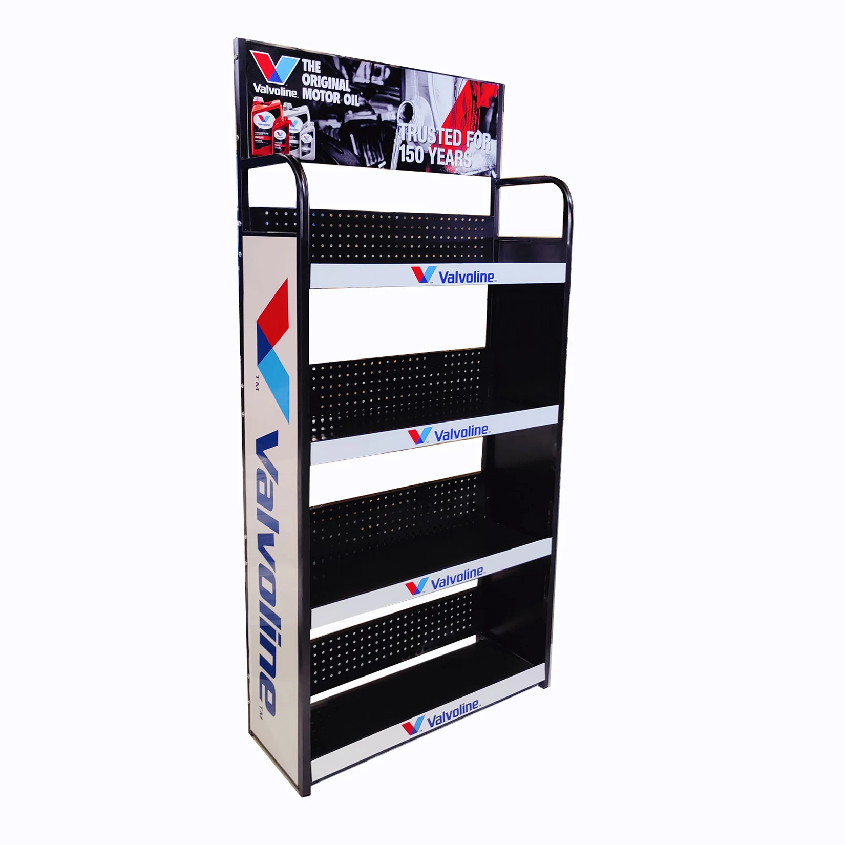 Factory custom durable floor metal engine oil display stand,motor oil display shelf,lubricating oil display rack