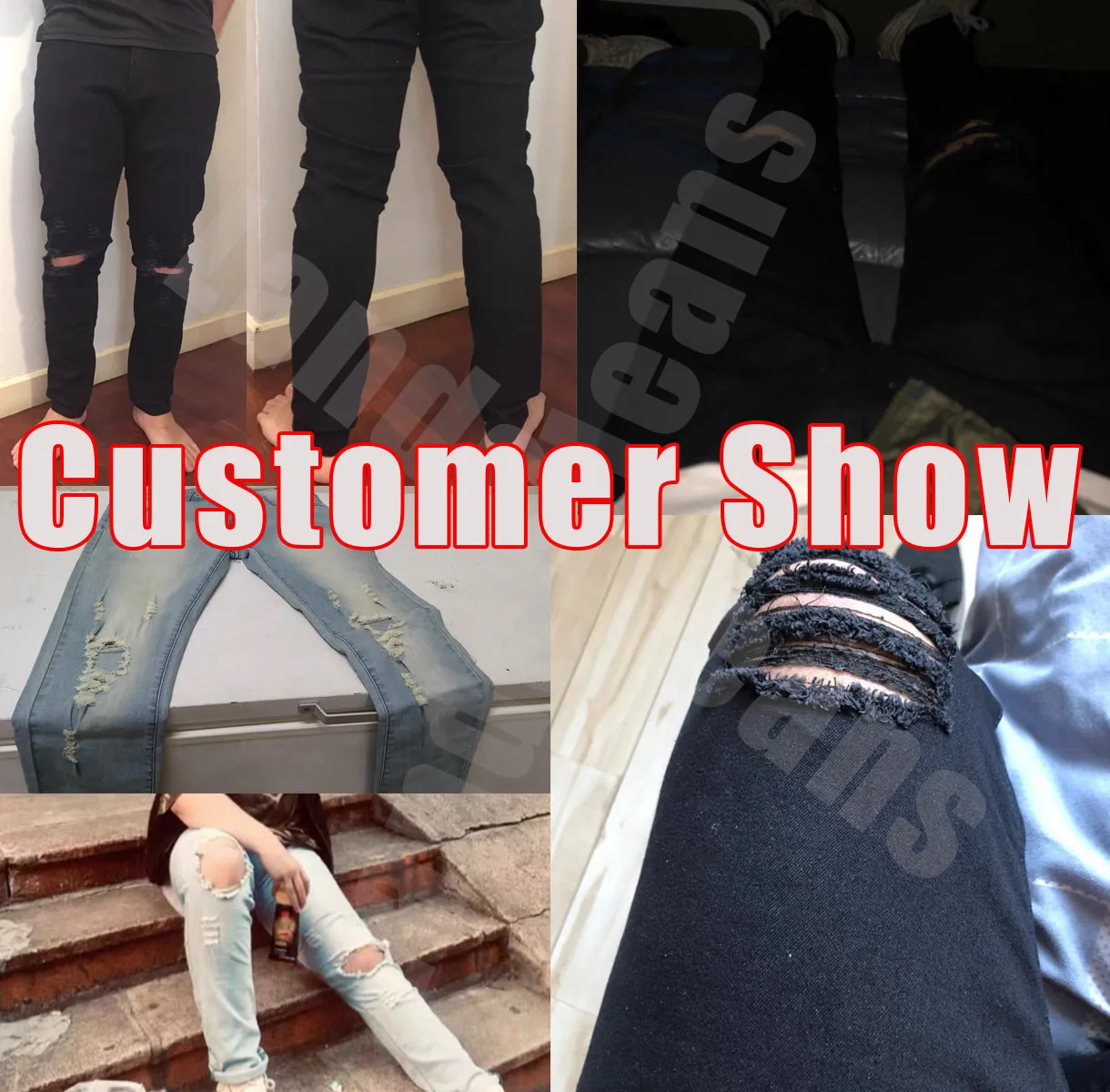 
Streetwear Men Distressed Skinny Ripped Denim Jeans 