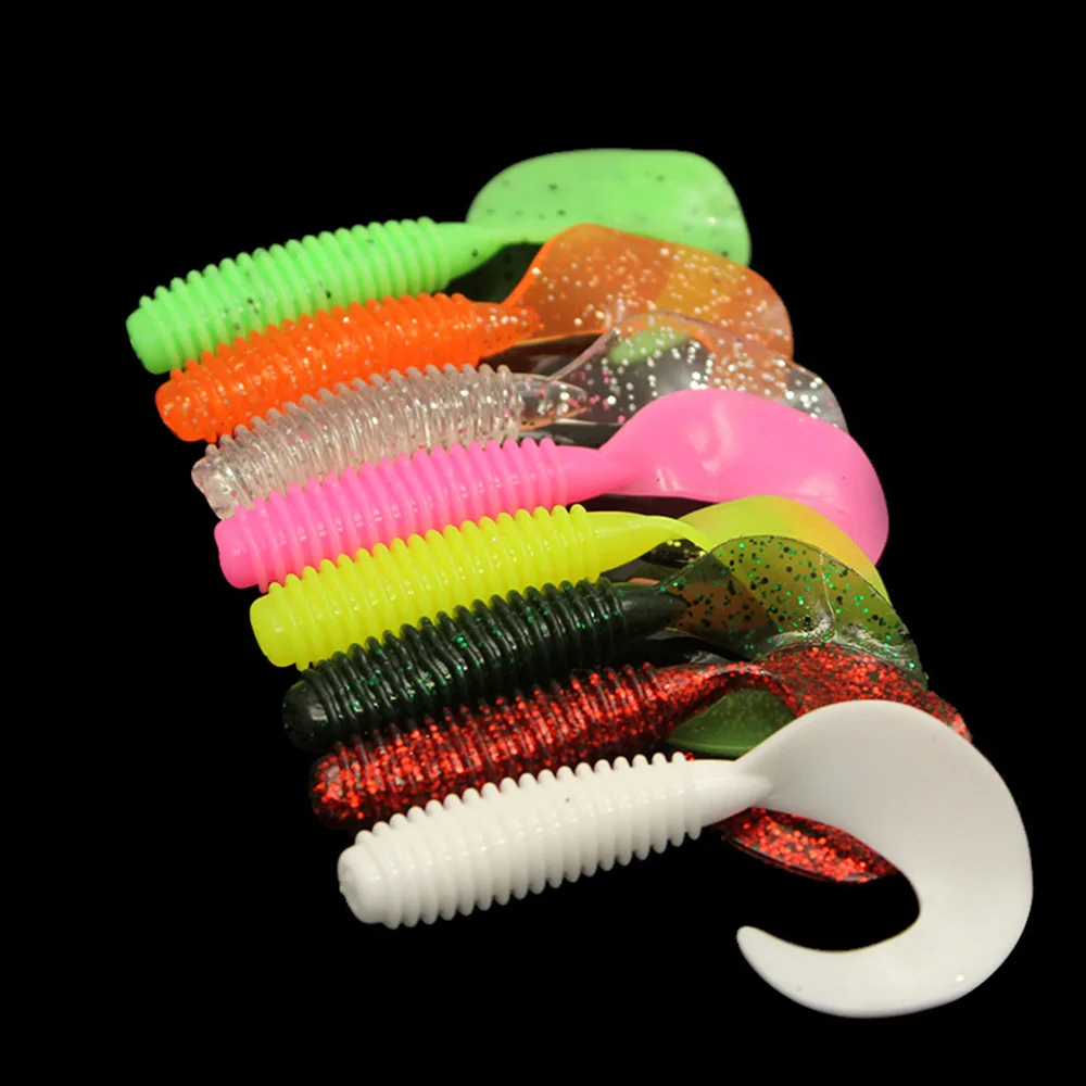 PVC Scented Soft Grub Curled Tail Bass Trout Wacky Texas Carolina Rig Lures Japanese Soft Plastic Worm Fishing Lures