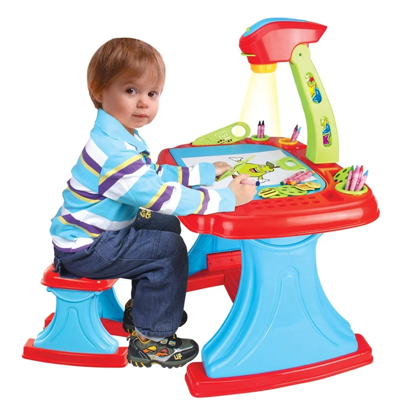 Lighting Educational Painting Desk Chair Set Learning Easel Kids Toys Educational Drawing Projector Toy
