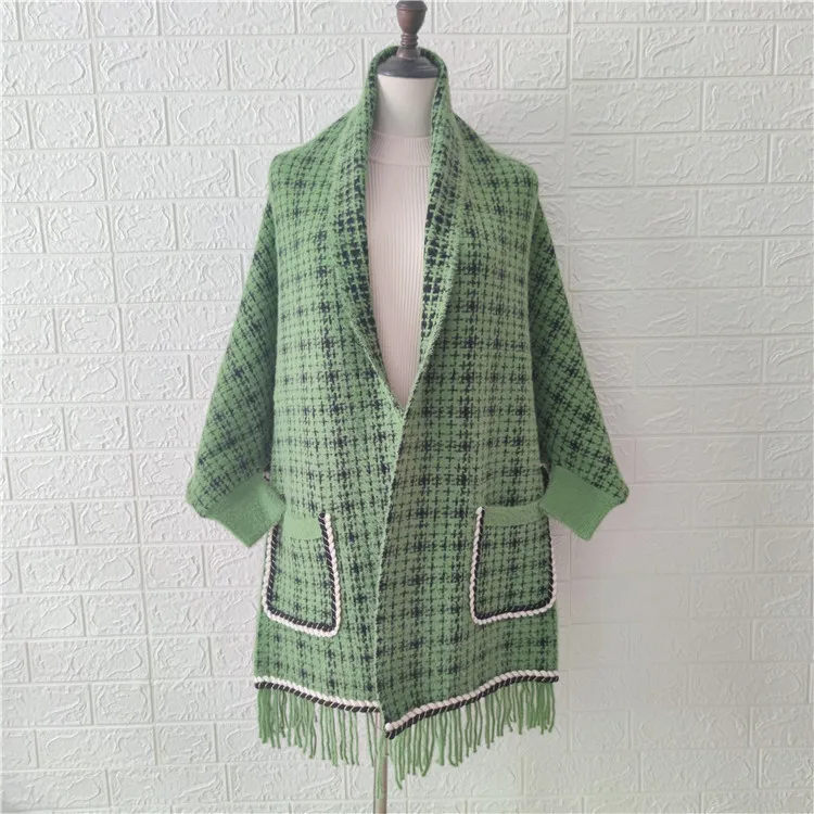 2022 New Luxury mink cashmere pocket Small Lattice tassel scarf winter warm cloak women Poncho shawl