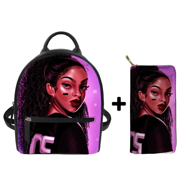 Мини Рюкзаки Женские Роскошные Плечо Рюкзак Дамы Черный Арт Африканские Девушки PU Кожаный Рюкзак Женщины Пляжные Сумки