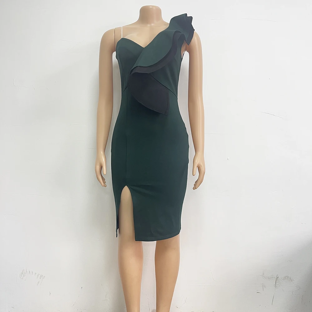 Women Fashion Party Evening Party Ruffle Dress One Shoulder Elegant Dresses 2023 Ladies Dress