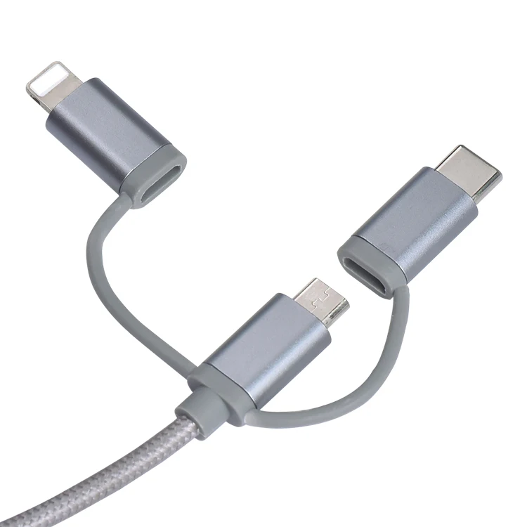 Charger Fast Charge Usb 3a Charging Cableusb Round Type C Micro 3in1 3 In 1 Nylon Braided 3-in-1 Cable