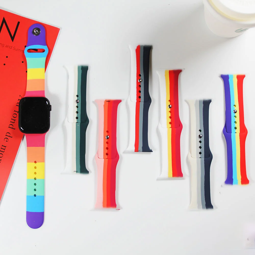Rainbow strap for iwatch Series 1 2 3 4 5 6 SE 7 Women Sport Watch band for Apple Watch Silicone