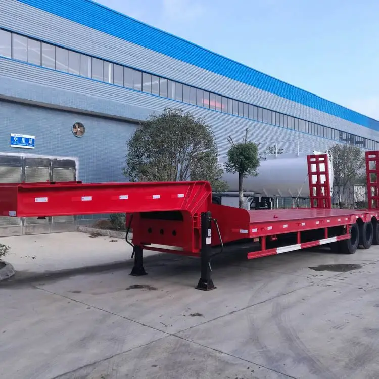 Low Bed Trailer Truck 4 Axles 60Ton Heavy Duty Hydraulic Lowboy Lowbed Semi For