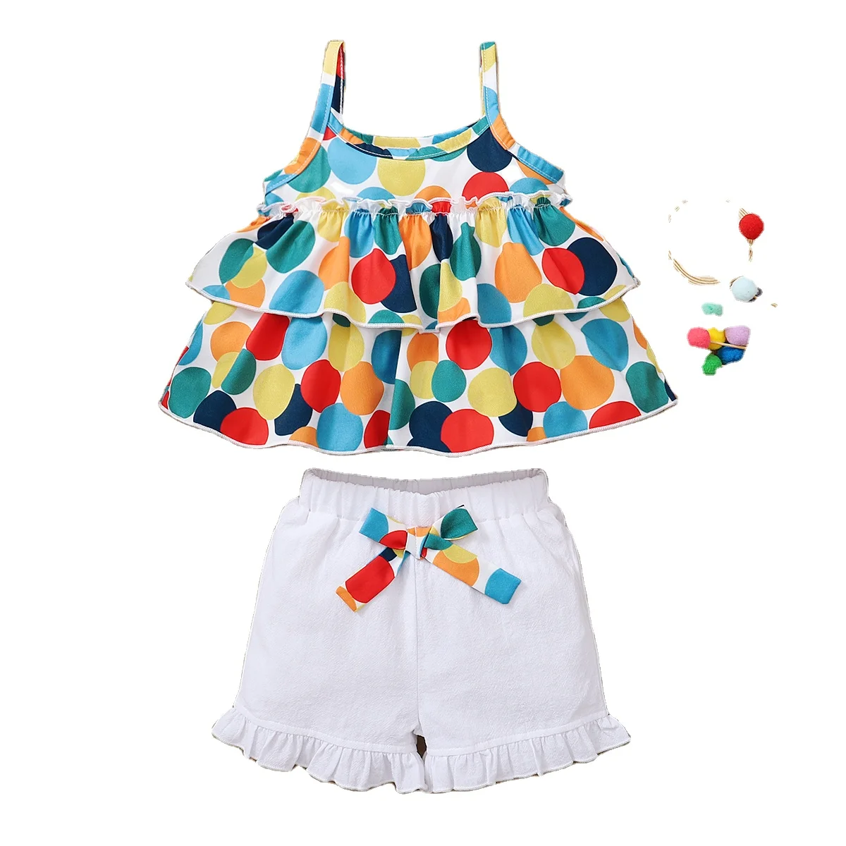 
2021 Wholesale boutique little girls clothing sets cute summer clothing set girls halter vest shorts 