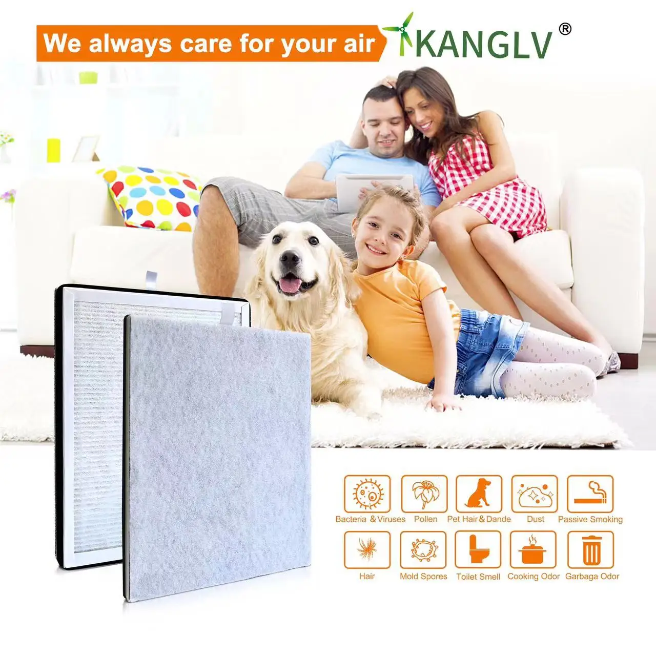 High Efficiency  Portable  3-in-1 True Replacement H13 Hepa Air Intake Filter PureZone Air Purifier Air Filters For House