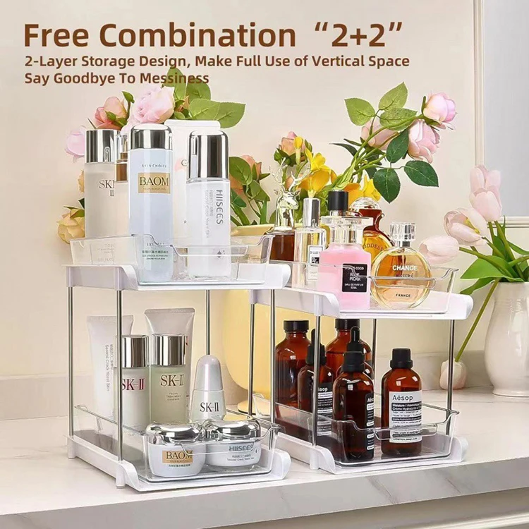 New Style Pull Out Organization 2-Tier Clear Under Sink Organizers and Storage Stackable Bathroom Cabinet organizers