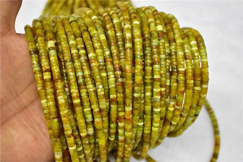 Flat Round Wheel Shaped Natural Stone Serpentine heishi Yellow Dragon Jade Beads For Jewelry Making