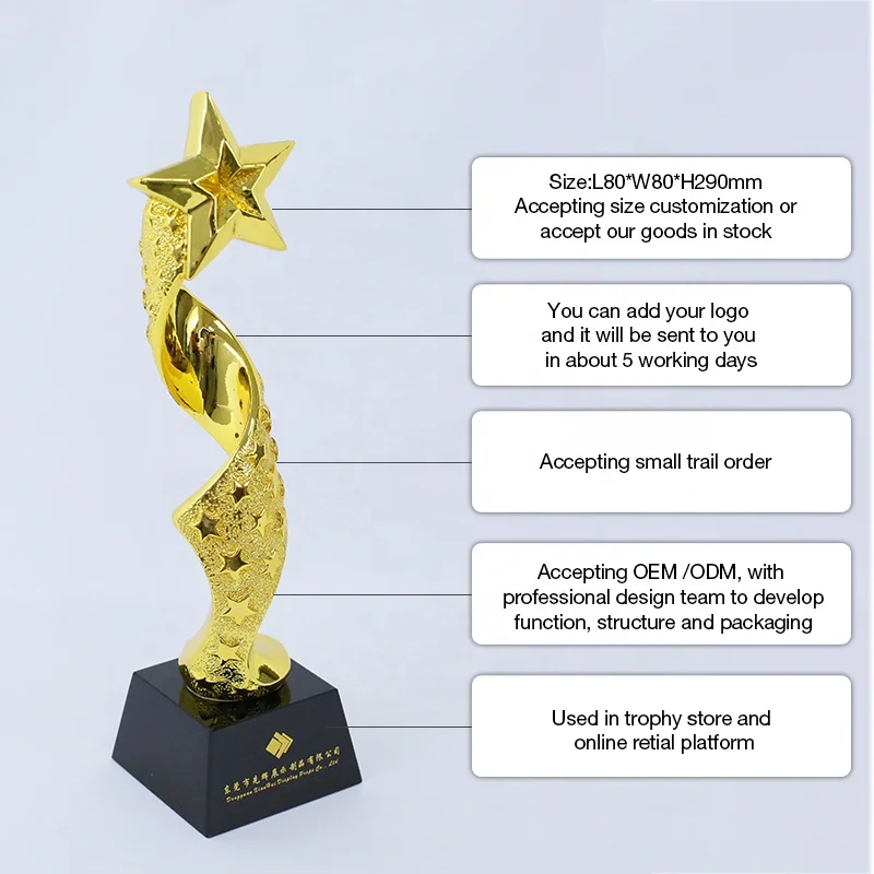 High End Custom Resin Crystal Star Trophy Electroplated Metal Gold Crystalstar Awards For Annual Meetings Gifts Souvenir Gift