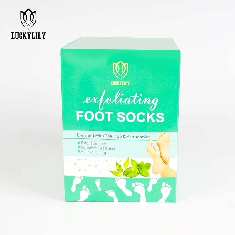 LuckyLily Custom Wholesale Peeling Exfoliating Foot Mask Feet Mask Remove Dead Skin Cuticles Heel Foot Care Pedicure Socks