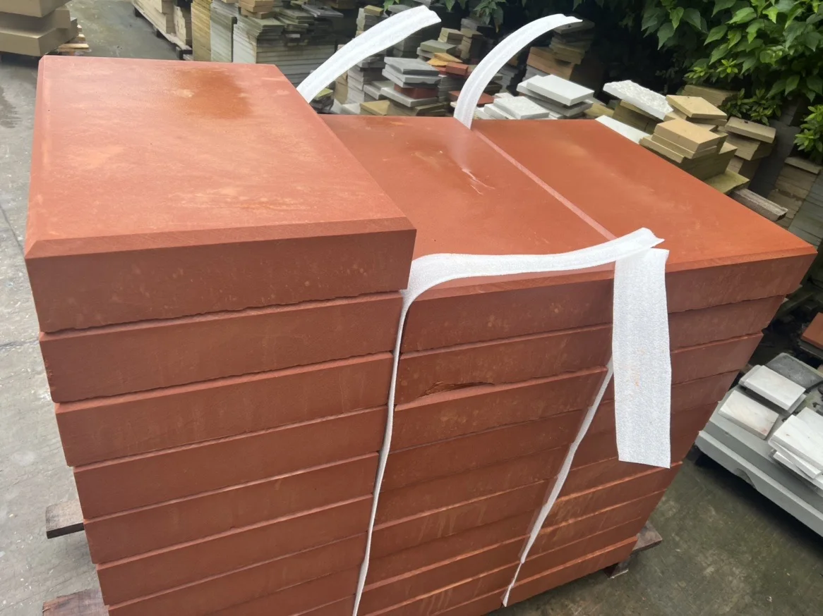 Natural China Pure Red Sandstone Slabs Tiles Pavers Coping Stone Honed Bushhammered