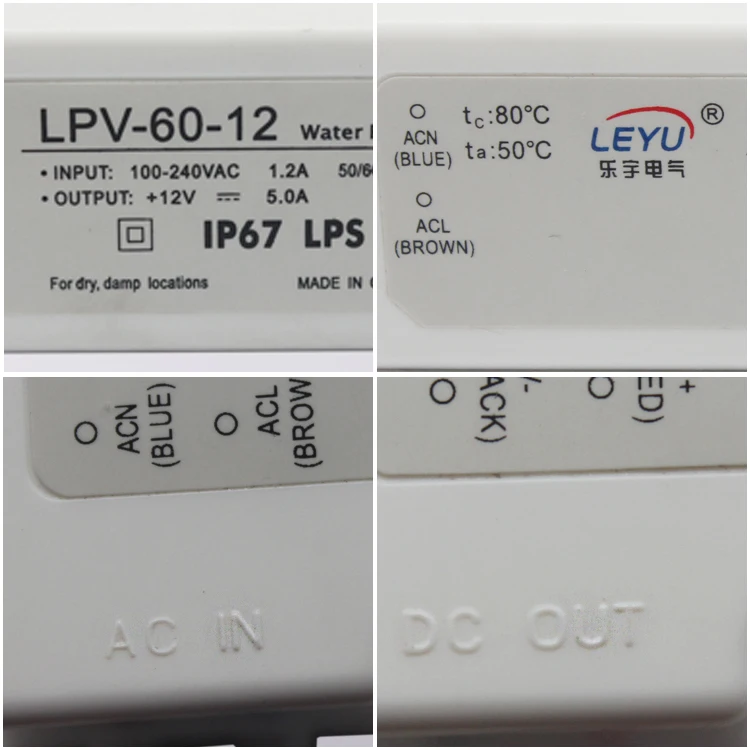 Leyu 60w 5v Waterproof power supply origin LPV-60-5 low current transformer