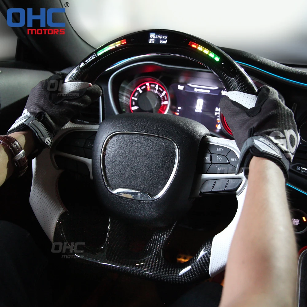 LED RPM Carbon fiber steering wheel for Dodge Hellcat Charger Jeep SRT 2015 2016 2017 2018