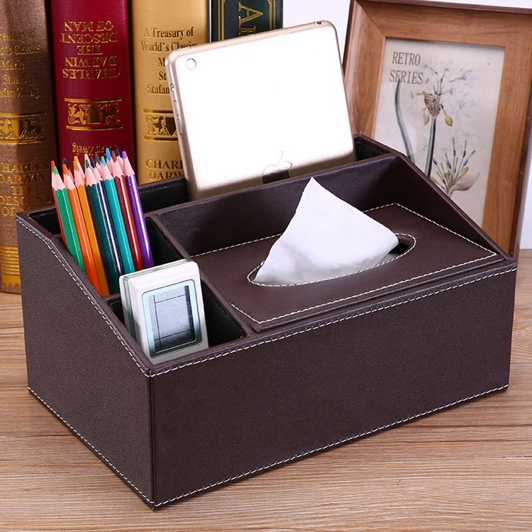 Multifunctional PU Leather Office Desk Organizer with drawer for Business Card & Pen & Mobile Phone & Stationery Holder