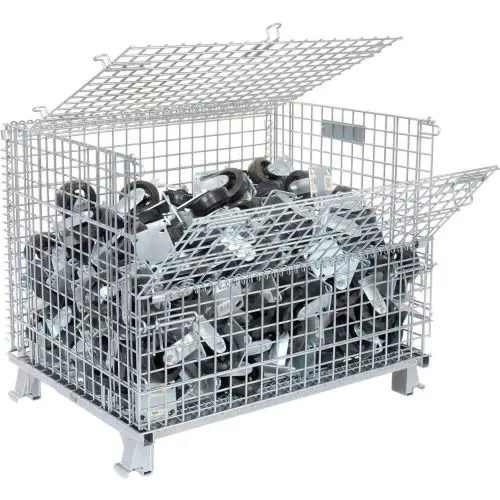 Customized storage pallet mesh collapsible metal wire mesh pallet cage with wheels foldable stackable metal steel cage