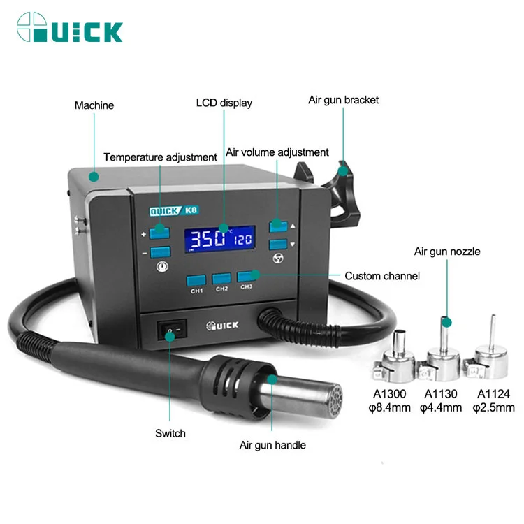 New Quick K8 Lead-free Soldering Station  For Repair Mobile Phone IC Chips Welding Station Hot Air Gun Station