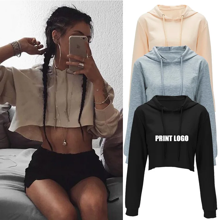 
2020 Autumn Latest Design Custom Logo Long Sleeve Hoodies Sexy Crop Tops for Women 