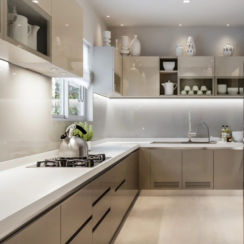 Modern Medium Cupboards Gray High Glossy Modular Customized Kitchen Cabinets And Whole House Furniture Customization