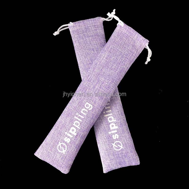 Custom Logo 6x25cm Jute Linen Drawstring Silver Cutlery Bags Burlap Pouches For Folding Fans