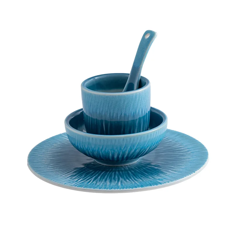 New Design kiln changed Ceramic tableware set dinner bowl plate spoon cup set Japanese restaurant tableware set