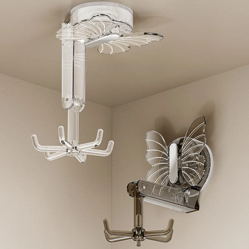 Multifunctional Rotating Hole-Free 360 Degree Wall-Mounted Butterfly Spoon Storage Rack Kitchen Suction Cup Six Claw Swivel Hook