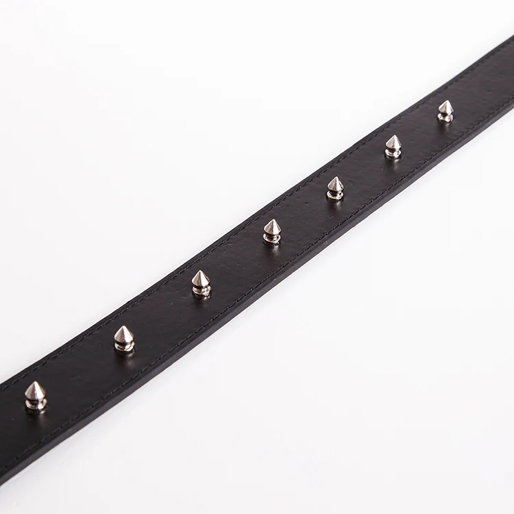 Anti Bark Dog Training Black Heavy Duty Dog Collar And Leash Rivet Leather Dog Collar