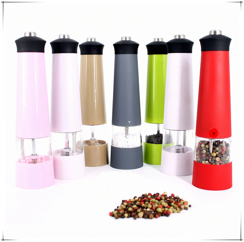 electric  plastic salt and pepper grinder with rubber coating spice mill tower design