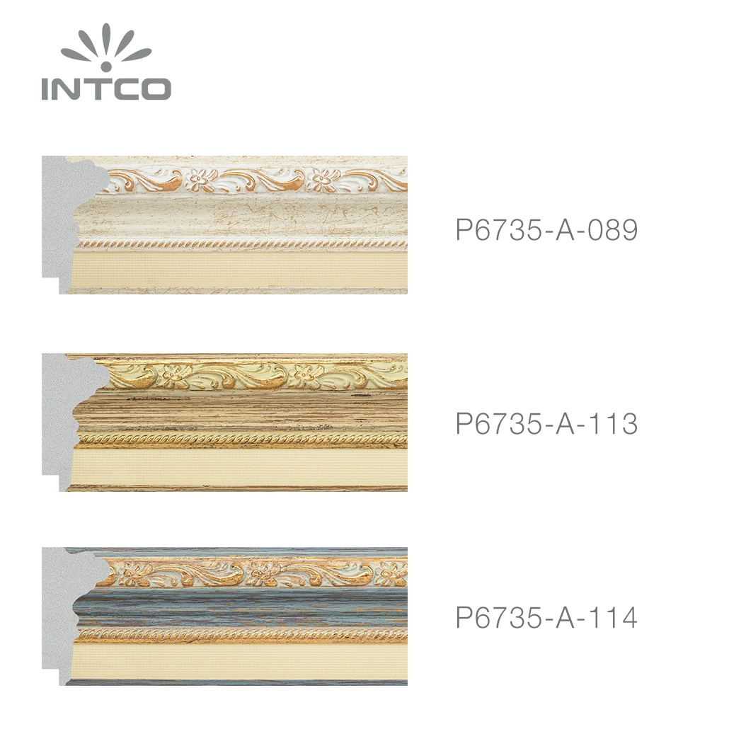 INTCO P6735-A-233 Factory Price Decorative Colorful Painting Patina Antique Canvas Art Photo Picture Frame PS Moulding