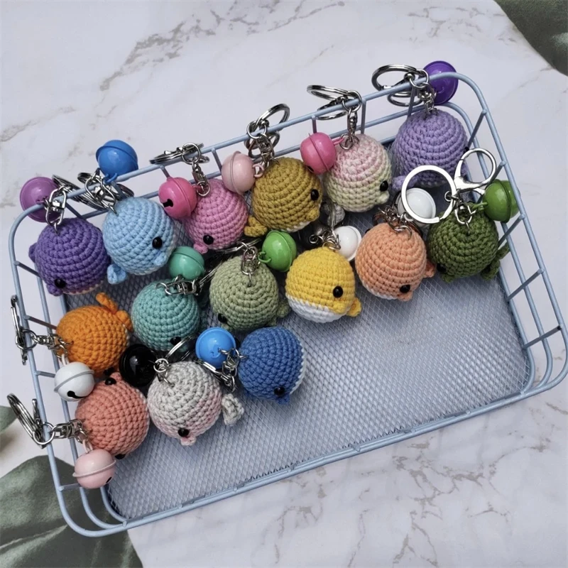 Factory Wholesale Custom  Crocheted Mini  Whales Amigurumi Animals Keychains Crochet Whale Keychain